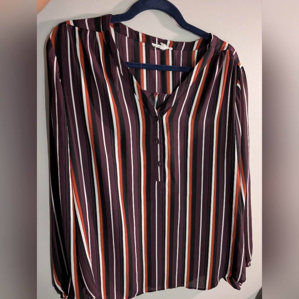 Maurices Multicolor Striped V-Neck Blouse